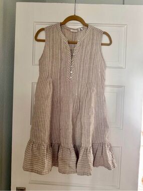 Lucky Brand Beige and White Striped Sleeveless Mini Dress